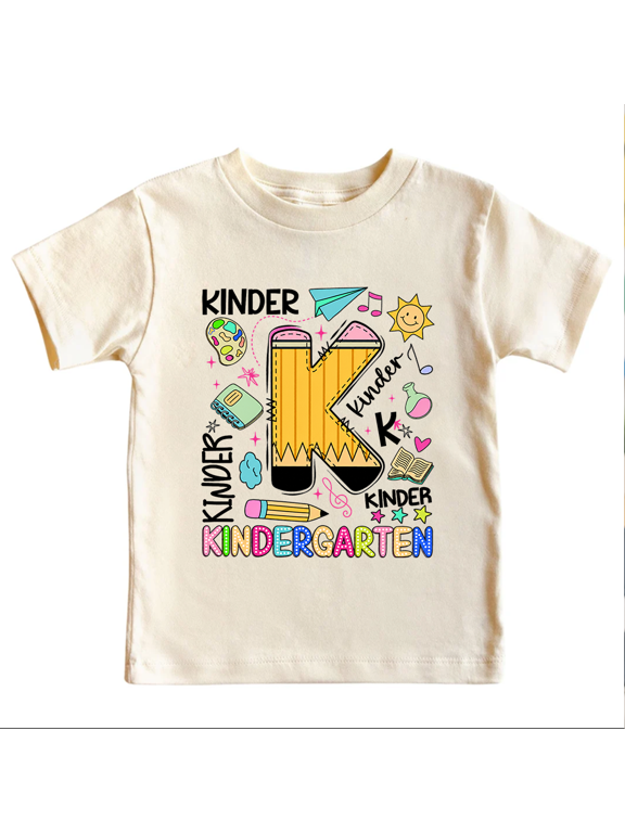 Cute Kindergarten Alphabet Pencil Letter K Back to School Shirt for Kids Youth Graphic T Shirt First Day Tee