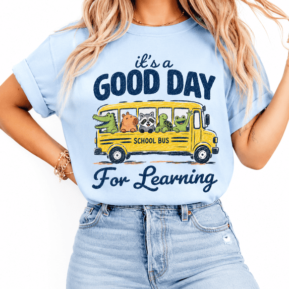 Godmerch Good Day for Learning First Day of School Teacher Shirt for Women Back to School Cute School Bus Graphic Tee Gift Gift