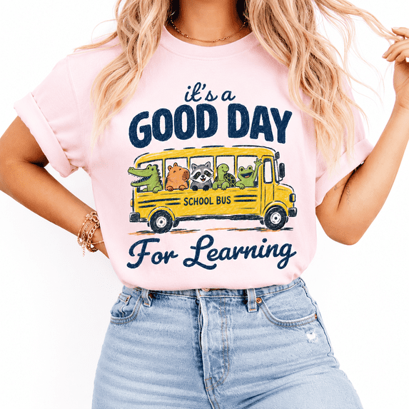 Godmerch Good Day for Learning First Day of School Teacher Shirt for Women Back to School Cute School Bus Graphic Tee Gift Gift