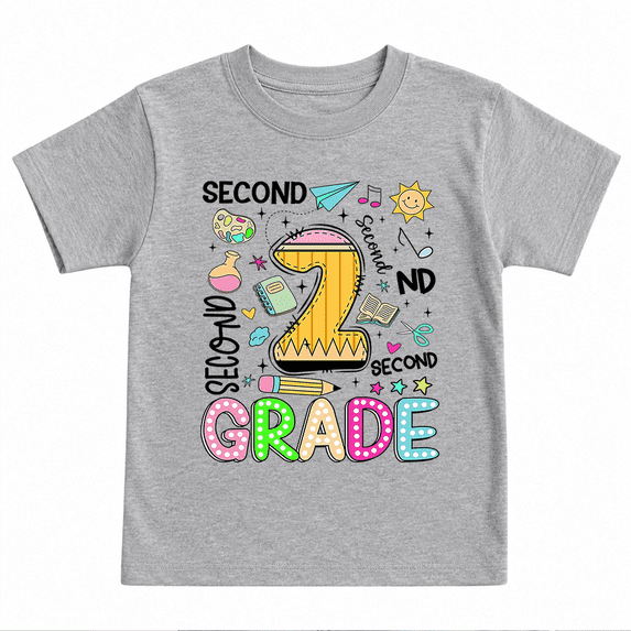 Godmerch Second Grade Shirt for Kids Cute Pencil Number 2 Back to School Graphic T Shirt