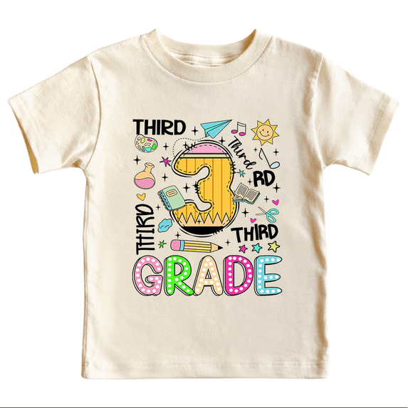 Godmerch Third Grade Shirt for Kids Cute Number 3 Back to School Graphic T Shirt