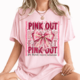 thumbnail image 1 of Godmerch Women's 100% Cotton Pink Out Breast Cancer Awareness Cute Coquette Bow T-Shirt, 1 of 6