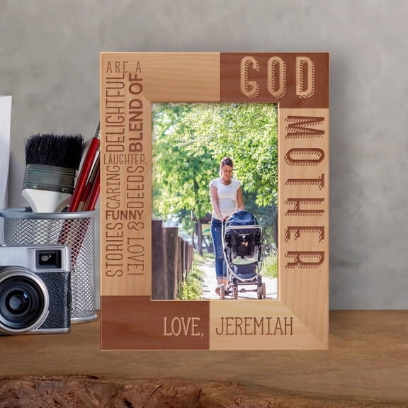 Godmother Are A Delightful Blend Of Laughter Personalized Wooden Frame 4" x 6" Brown (Vertical)