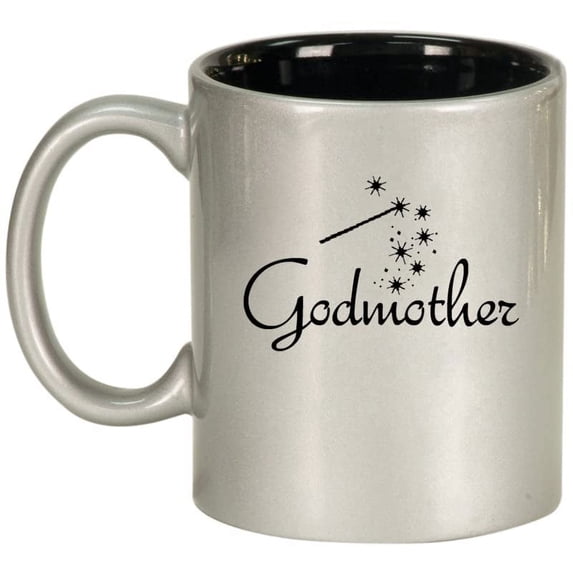 Godmother Ceramic Coffee Mug Tea Cup Gift for Her, Sister, Women, Family, Best Friend, Grandma, Cousin, Mom, Cute, Girlfriend, Wife, Mother’s Day, Baptism, Birthday, Housewarming (11oz Silver)