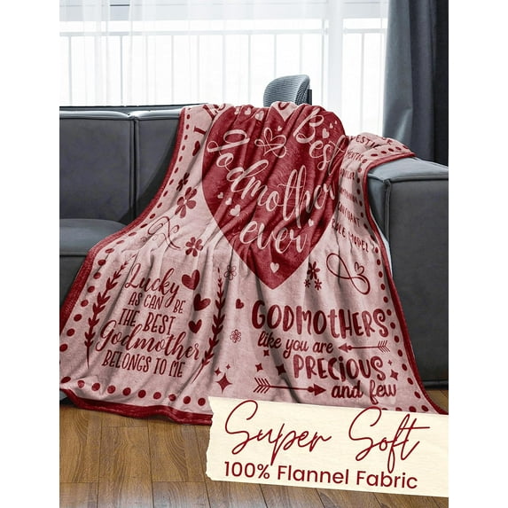 Godmother Gifts, Fairy Godmom Proposal Gift Bed Flannel Plush Blankets for Women, Friends, Sister, Aunt for Birthday, Christmas, Mother''s Day - Red Heart, 50"x 60"