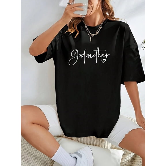 Godmother Gifts For Women Heart Mother's Day Godmother T-Shirt - Casual Short Sleeve Tee, Breathable Soft 100% Cotton