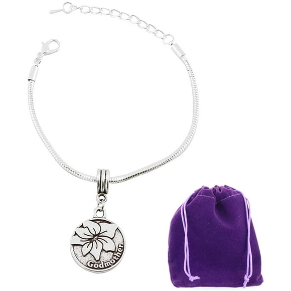 Godmother Gifts from Godchild | Gifts for Godmother Stainless Steel Snake Chain Bracelet with a Godmother Charm that can be used on a Necklace a Great Gift from a Goddaughter Godson or GodParent