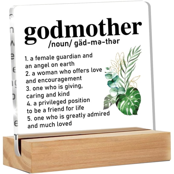 Godmother Gifts From Goddaughter Godson, Birthday Christmas Mother's Day Gifts for Godmom, Godmother Definition Clear Acrylic Desk Decorative Sign for Home Bedroom Decor, 4x4 Inch