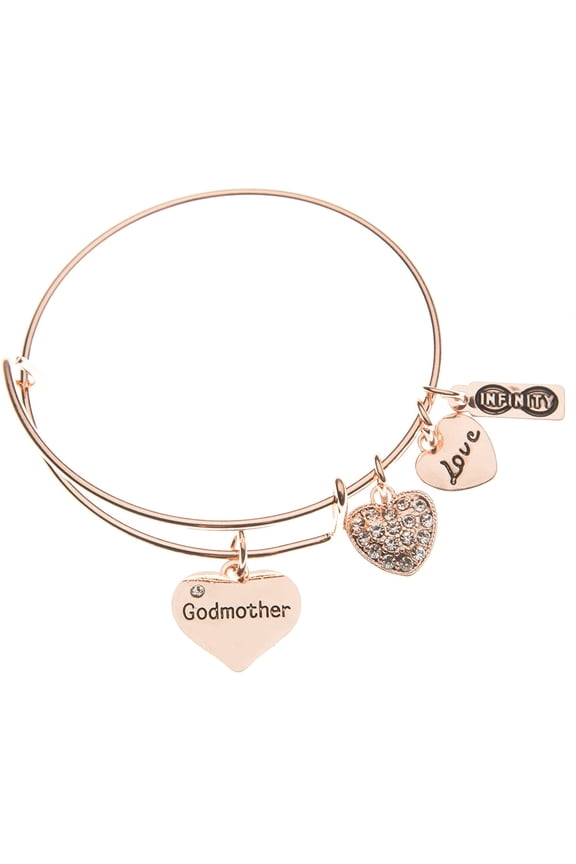Godmother Gifts, Rose Gold Godmother Charm Bangle Bracelet, Religious Jewelry Baptism Thank You Gift for Beloved Godmother from Godson Goddaughter, Godmother Proposal