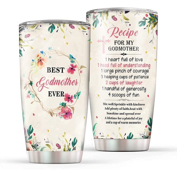Godmother Gifts for Women Tumbler, Best Godmother Ever Insulated Cup, Godmother Gifts From Godchild, Godmother Birthday Christmas Idea Gifts 20oz Double Wall Vacuum Stainless Steel Coffee Tumbler Mug