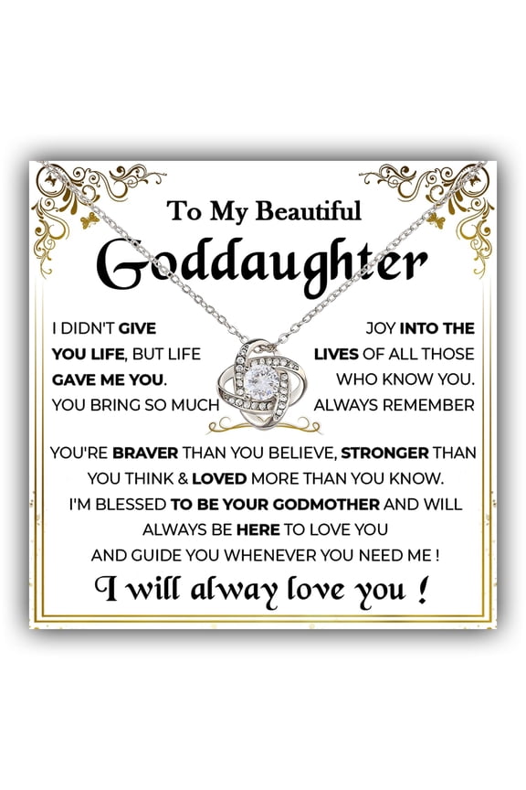 Godmother Goddaughter Necklace, White Gold, Cubic Zirconia, Classic Style, Female, Godmothers For Goddaughters, Necklace #1215, Gold Love Knot Necklace
