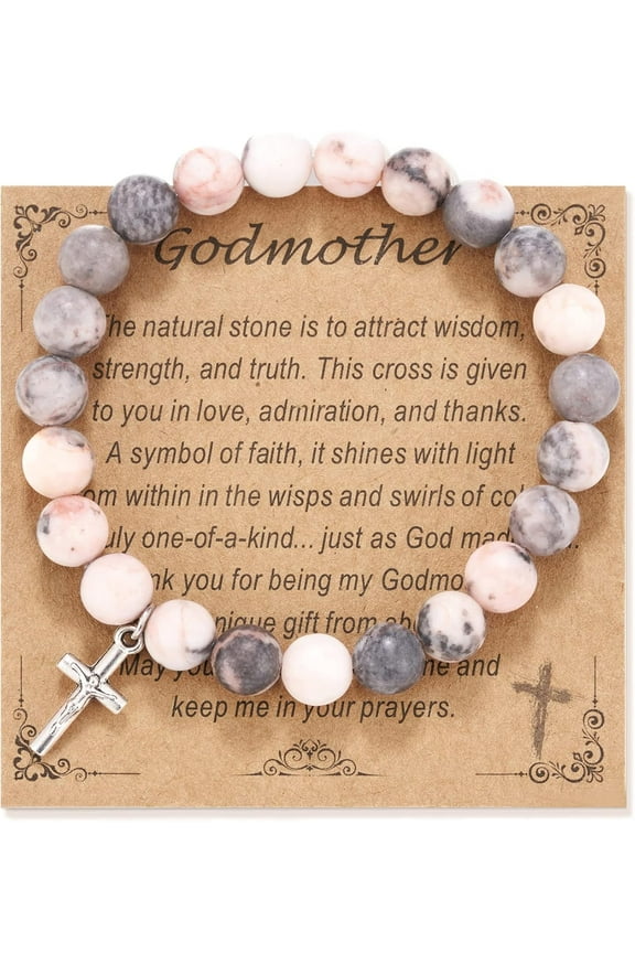 Godmother/Godfather Gifts, Natural Stone Cross Bracelet for Godparents/Godmother Godfather Proposal