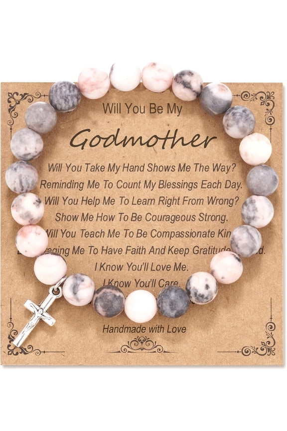 Godmother/Godfather Gifts, Natural Stone Cross Bracelet for Godparents/Godmother Godfather Proposal