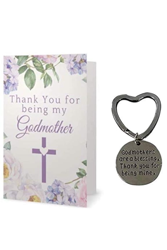 Godmother Keychain & Card Gift, Godmother Key Chain, Godmother Jewelry- Thank You Card, Gift for Godmothers