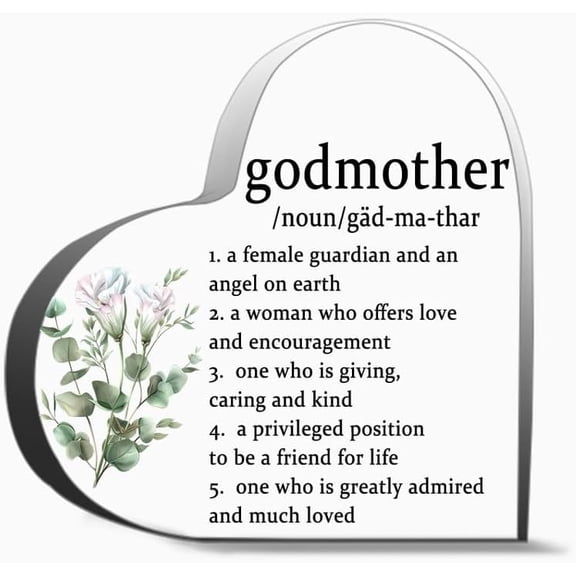 Godmother Noun Definition - Acrylic Heart Desk Decor Sign for Office Table Shelf, 6"X6"Inch