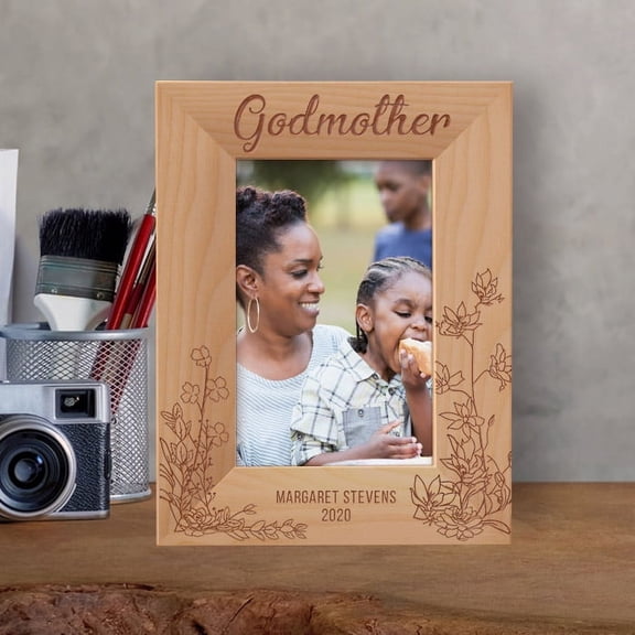Godmother Personalized Wooden Frame 4" x 6" Brown (Vertical)