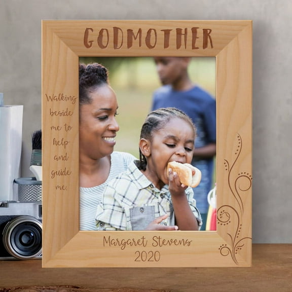 Godmother Walking Beside Me To Help And Guide Me Personalized Wooden Frame 8" x 10" Brown (Vertical)