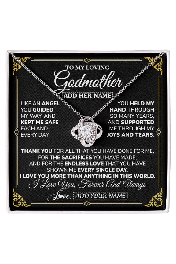 Godmother Without You Necklace, Gold Love Knot Necklace