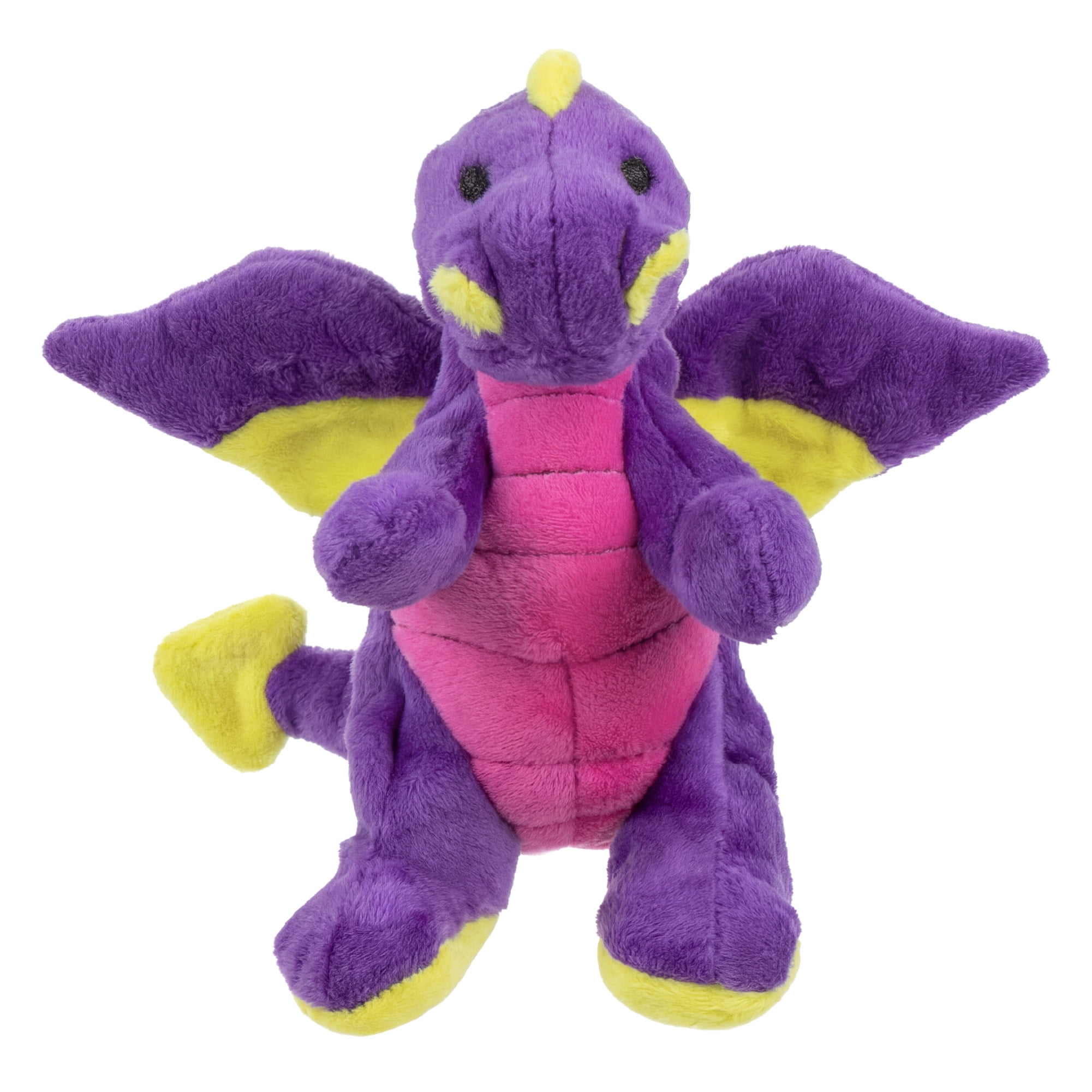 goDog Dragons Sitting Squeaky Dog Toy, Plush with Chew Guard Technology, Purple, Small