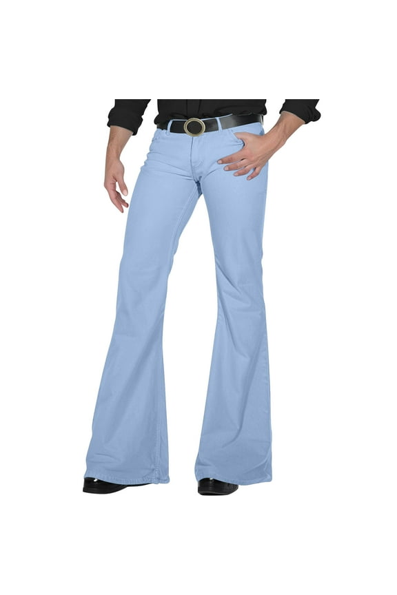 70s Disco Pants for Men,Mens Bell Bottom Jeans Pants,60s 70s Bell Bottoms Vintage Denim Pants Jeans for Men Sky Blue M