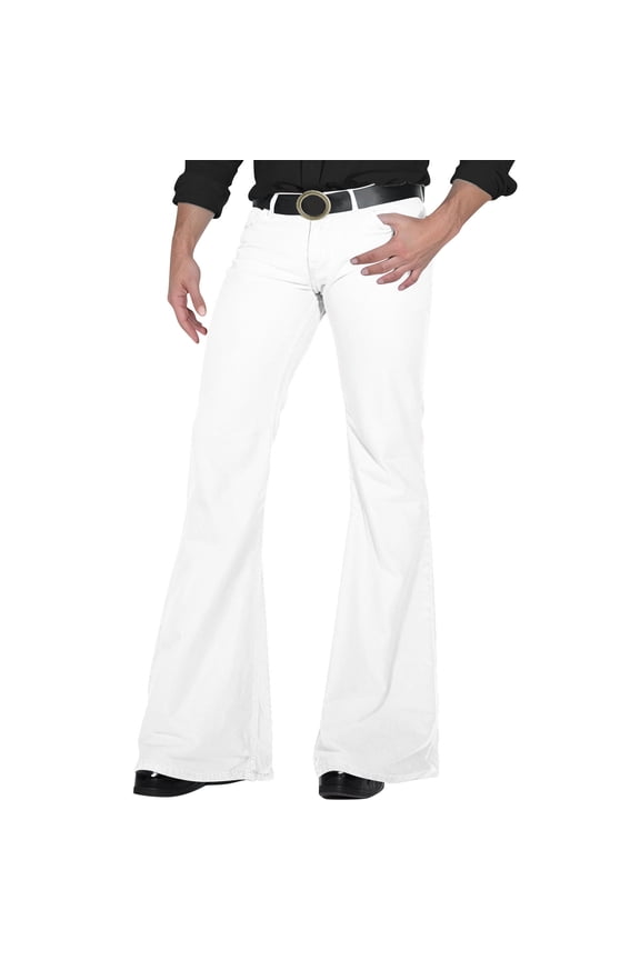 70s Disco Pants for Men,Mens Bell Bottom Jeans Pants,60s 70s Bell Bottoms Vintage Denim Pants Jeans for Men White M