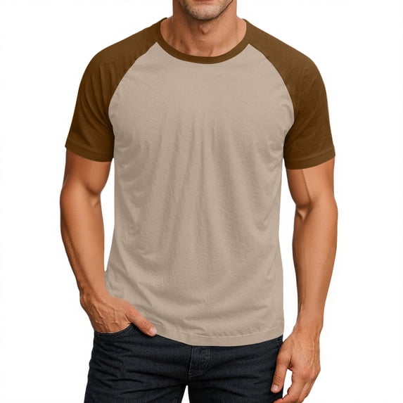 Godokuleh Baseball T Shirts for Men Raglan Short Sleeve Crewneck Tees Color Block Casual Slim Fit Tops Workout Fashion Shirt Brown 2XL