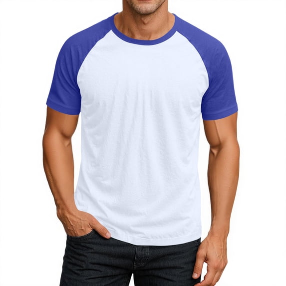 Godokuleh Baseball T Shirts for Men Raglan Short Sleeve Crewneck Tees Color Block Casual Slim Fit Tops Workout Fashion Shirt Royal Blue XL