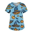 Godokuleh Halloween Scrub Tops Women Short Sleeve Pumpkin Bat Spider