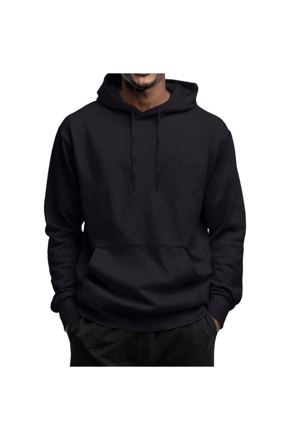 Hoodies for Men Fleece Casual Solid Hooded Collar Drawstring Sweatshirts Fall Winter Long Sleeve Pullover with Pocket Black 2XL