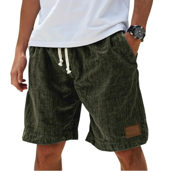 Godokuleh Lininco Mens Shorts | Mokaloha Mens Shorts | Men's Breathable Linen Embroidered Logo Loose Holiday Short Army Green 3XL