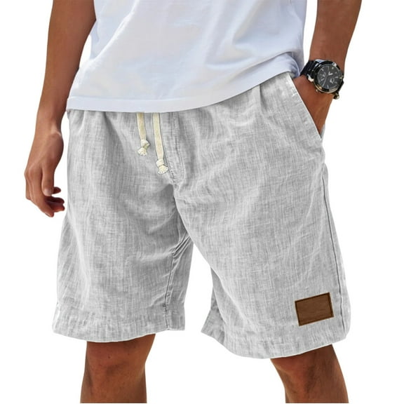 Godokuleh Lininco Mens Shorts, Mokaloha Mens Shorts, Men's Breathable Linen Embroidered Logo Loose Holiday Short White S