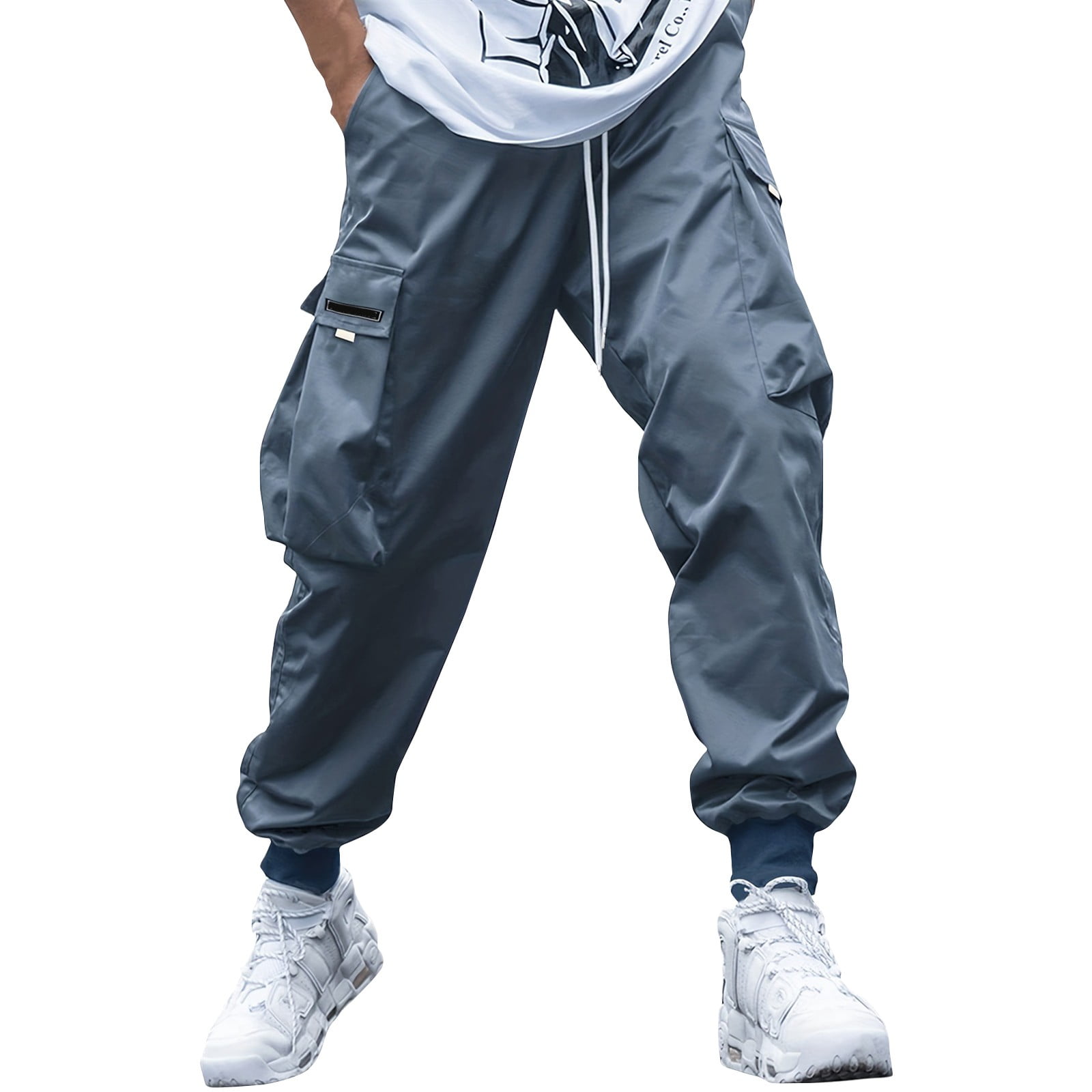 Godokuleh Men's Baggy Cargo Pants Drawstring Elastic Waist Flap Pocket ...