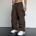 thumbnail image 1 of Godokuleh Men's Baggy Cargo Pants Trendy Casual Parachute Pant Loose Fit Harem Joggers with Pockets for Streetwear Coffee 3XL, 1 of 8