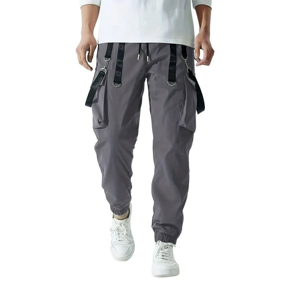 Godokuleh Men's Baggy Cargo Pants Trendy Casual Parachute Pant Loose Fit Harem Joggers with Pockets for Streetwear Dark Gray L