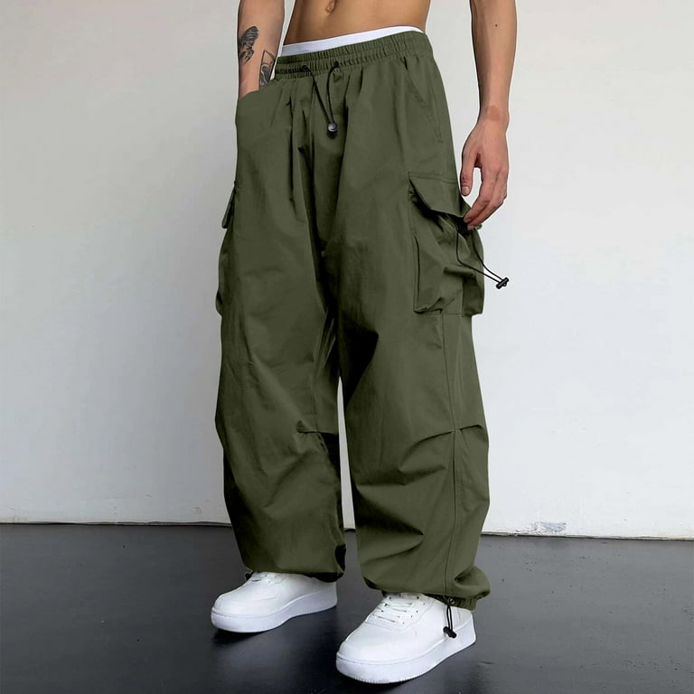 Huresd Men's Baggy Cargo Pants Trendy Casual Parachute Pant