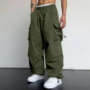 Godokuleh Men's Baggy Cargo Pants Trendy Casual Parachute Pant Loose Fit Harem Joggers with Pockets for Streetwear Green 3XL