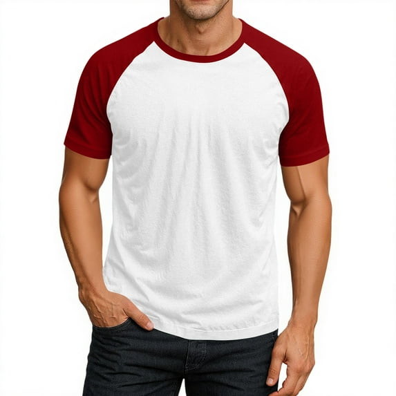Godokuleh Men's Raglan Baseball T Shirts Cotton Crew Neck Short Sleeve T-Shirts Casual Soft Vintage Workout Athletic Tee Shirt Red L