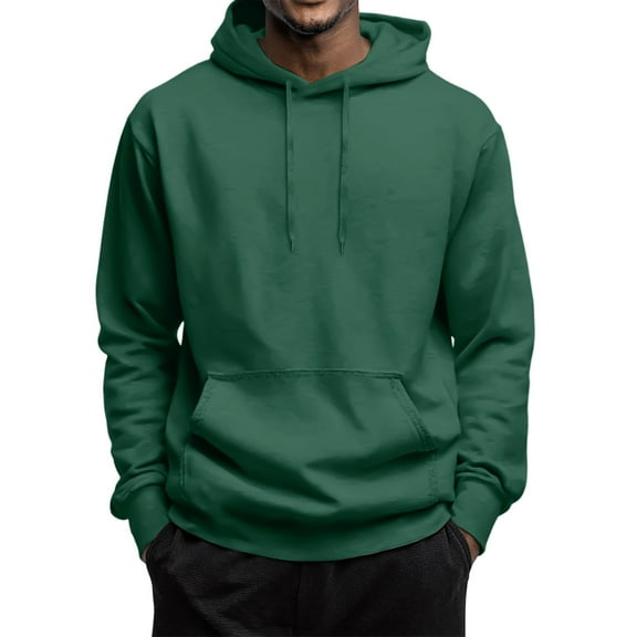 Godokuleh Mens Casual Cotton Fleece Hooded Collar Drawstring Hoodies Pullover Sweatshirts Casual Long Sleeve Shirts with Pocket Dark Green L
