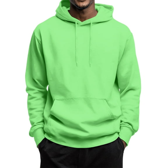 Godokuleh Mens Casual Cotton Fleece Hooded Collar Drawstring Hoodies Pullover Sweatshirts Casual Long Sleeve Shirts with Pocket Green 2XL