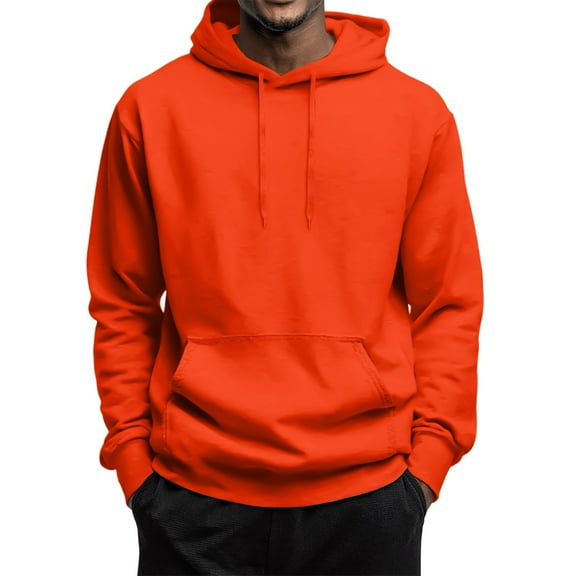 Godokuleh Mens Casual Cotton Fleece Hooded Collar Drawstring Hoodies Pullover Sweatshirts Casual Long Sleeve Shirts with Pocket Vermilion 2XL