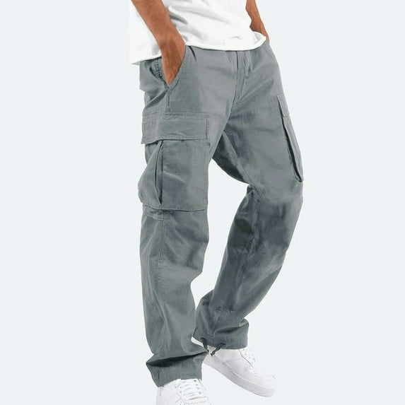 Godokuleh Mens Casual Joggers Pants Hiking Drawstring Chino Cargo Pants Straight Leg Pants Gray XL