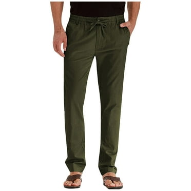 Godokuleh Mens Dress Pants Classic Fit Elastic Waist Drawstring Office Work Pants Summer Lightweight Straight-Leg Pants Green L