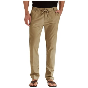 Godokuleh Mens Dress Pants Classic Fit Elastic Waist Drawstring Office Work Pants Summer Lightweight Straight-Leg Pants Khaki L