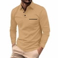 thumbnail image 1 of Godokuleh Mens Fashion Polo Shirts Cotton Classic Long Sleeve Thermal Button Shirt with Pocket Yellow L, 1 of 5