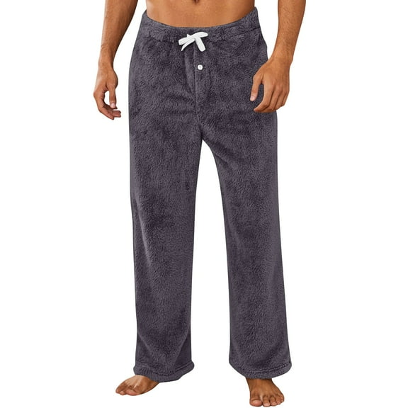Godokuleh Mens Flannel Pajama Pants Fuzzy Soft Lounge Pants with Pockets Solid Color Christmas Pajamas Sleep Fleece Pj Bottoms Dark Gray XL