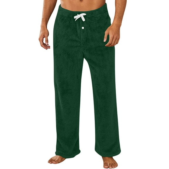 Godokuleh Mens Flannel Pajama Pants Fuzzy Soft Lounge Pants with Pockets Solid Color Christmas Pajamas Sleep Fleece Pj Bottoms Dark Green M