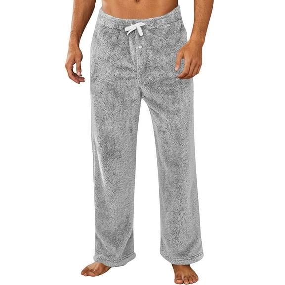 Godokuleh Mens Flannel Pajama Pants Fuzzy Soft Lounge Pants with Pockets Solid Color Christmas Pajamas Sleep Fleece Pj Bottoms Gray L
