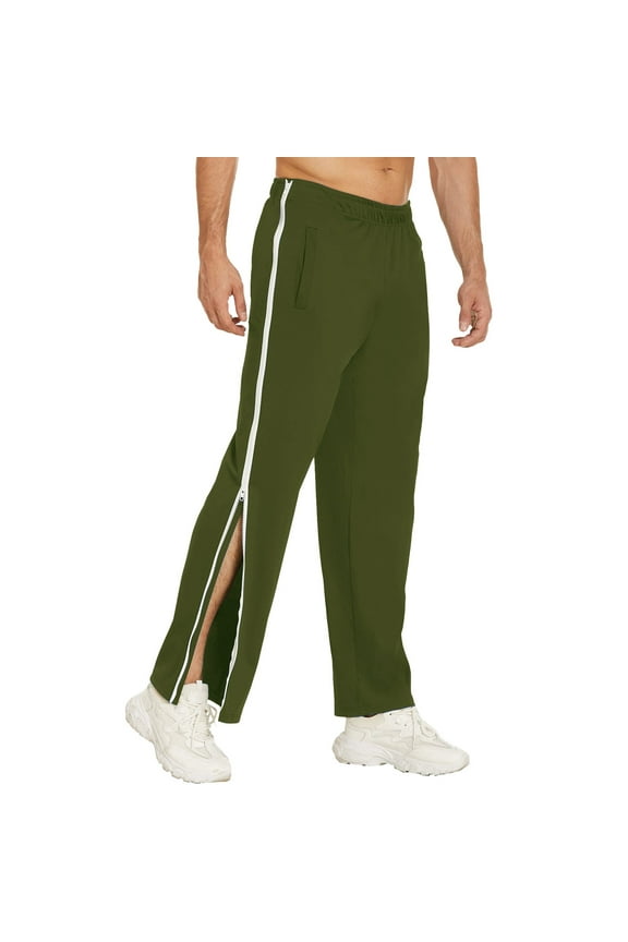 Mens Tear Away Basketball Pants 2 Side Zippers Snap off Full Open Down Sweatpants Leg Post Surgery Pant with Pockets Track Jogger Athletic Bottom Running Elastic Waist Pants Army Green 2XL