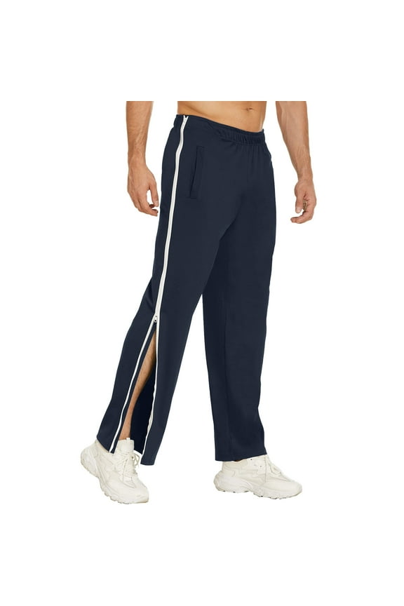 Mens Tear Away Basketball Pants 2 Side Zippers Snap Off Full Open Down Sweatpants Leg Post Surgery Pant with Pockets Black L