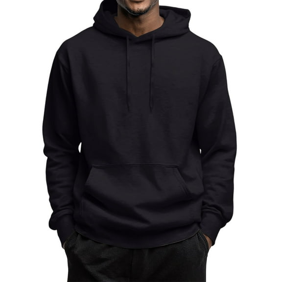 Godokuleh Oversized Hooded Sweatshirt Men Lightweight Streetwear Plain Hoodie Fleece Pullover Sweater with Pockets Black M